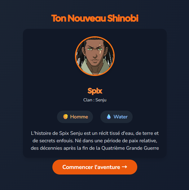 Character creation page